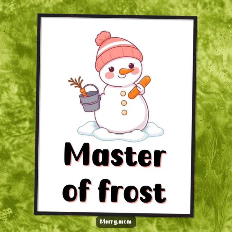Funny animal building a snowman with a bucket and carrot, rendered as digital art for instant winter cheer.
