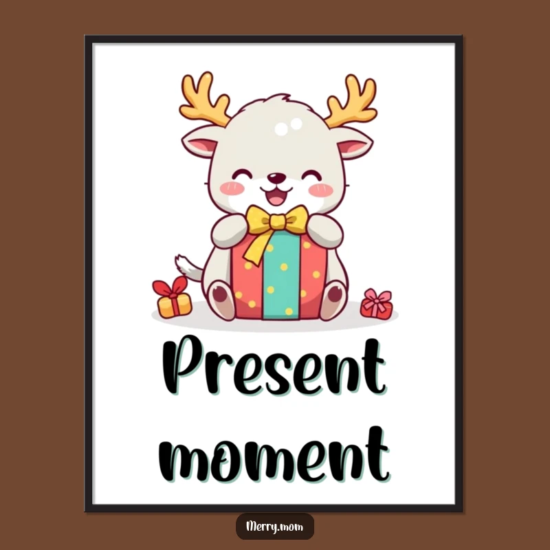 Funny Festive Creature Art Print: Gift Unwrapping Digital Download, Holiday Funny Gift
