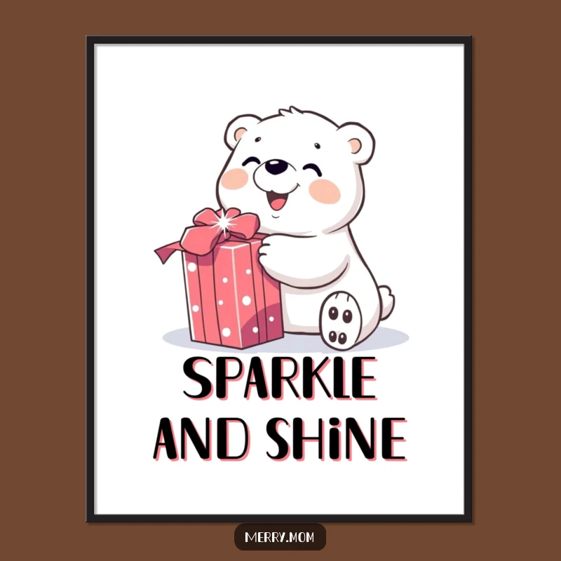 Digital Print: Funny Polar Bear Unwrapping Gift - Instant Festive Decor!