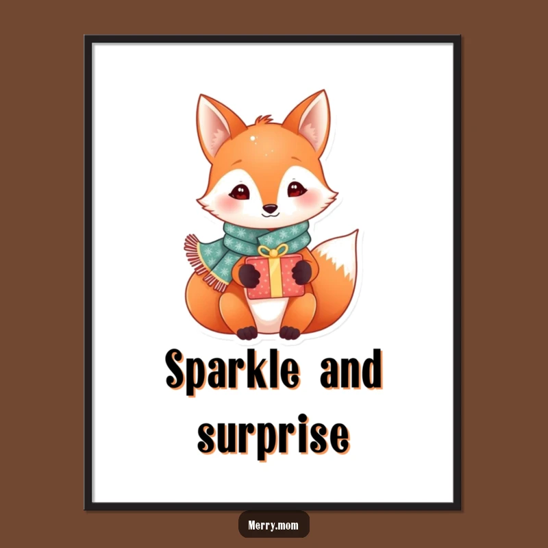 Funny Festive Fox Art Print: Sparkly Scarf Fox Gift Decor, Instant Holiday Wall Art Download
