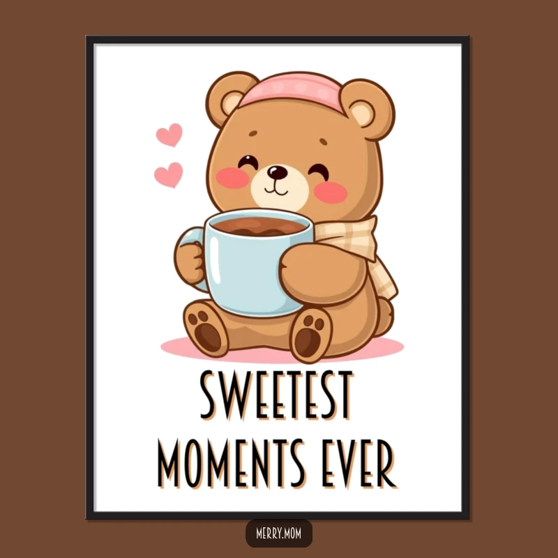 Kawaii Bear Mom Cocoa Digital Art - Instant Cozy Wall Decor