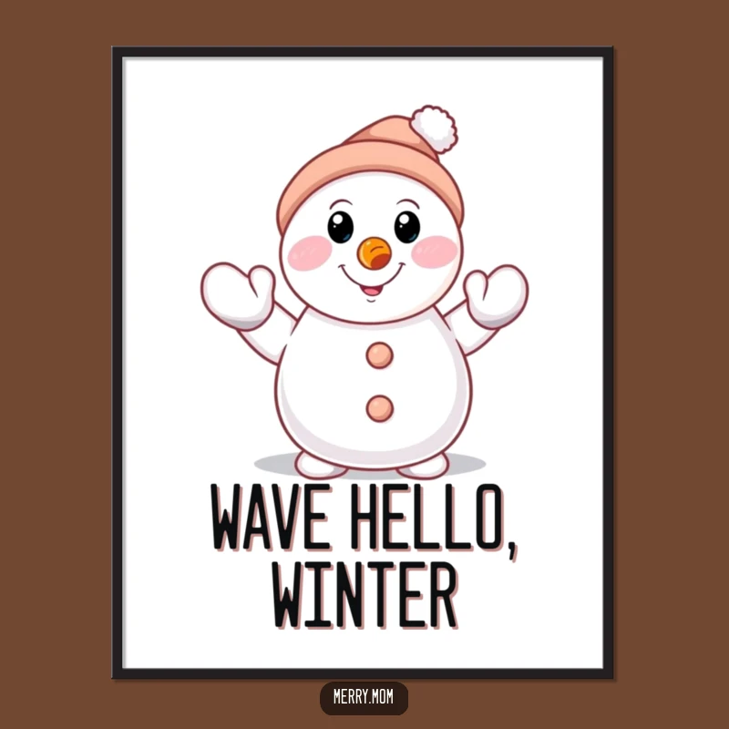 Funny Snowman Waving Digital Art - Cheerful Winter Decor, Instant Download Gift