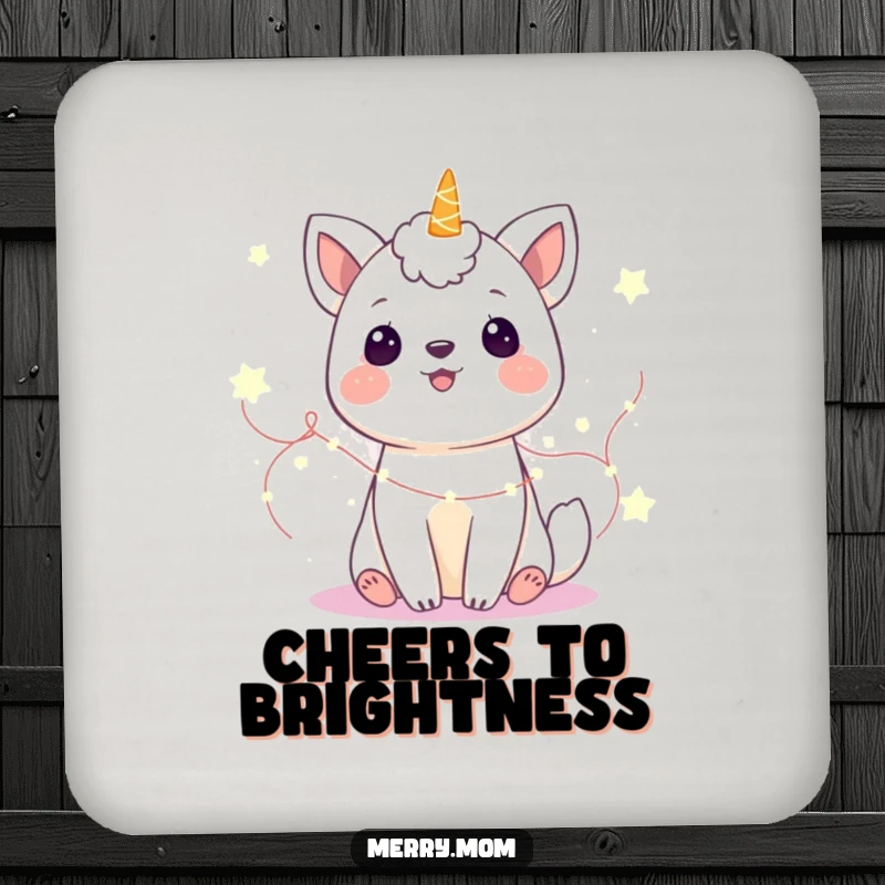 Funny Coaster: A joyful animal glowing with fairy lights, protecting surfaces with a touch of magic.