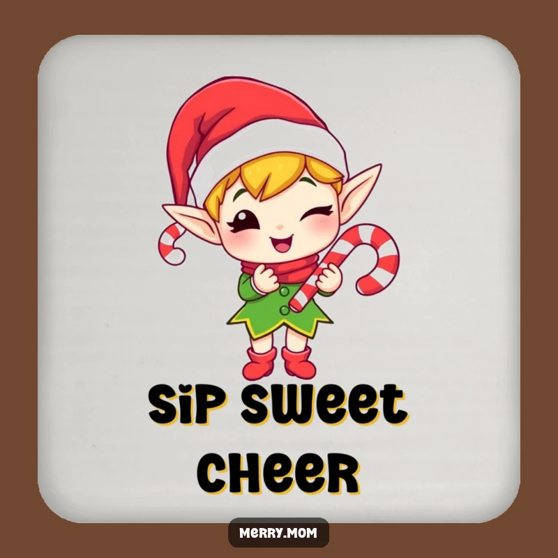 Funny Elf Candy Cane Coaster Set - Protect Surfaces with Humor