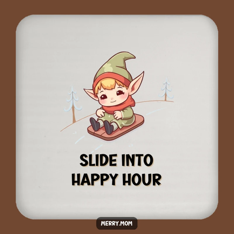 Funny Kawaii Elf Drink Coaster: Hilarious Snowy Hill Protection for Surfaces