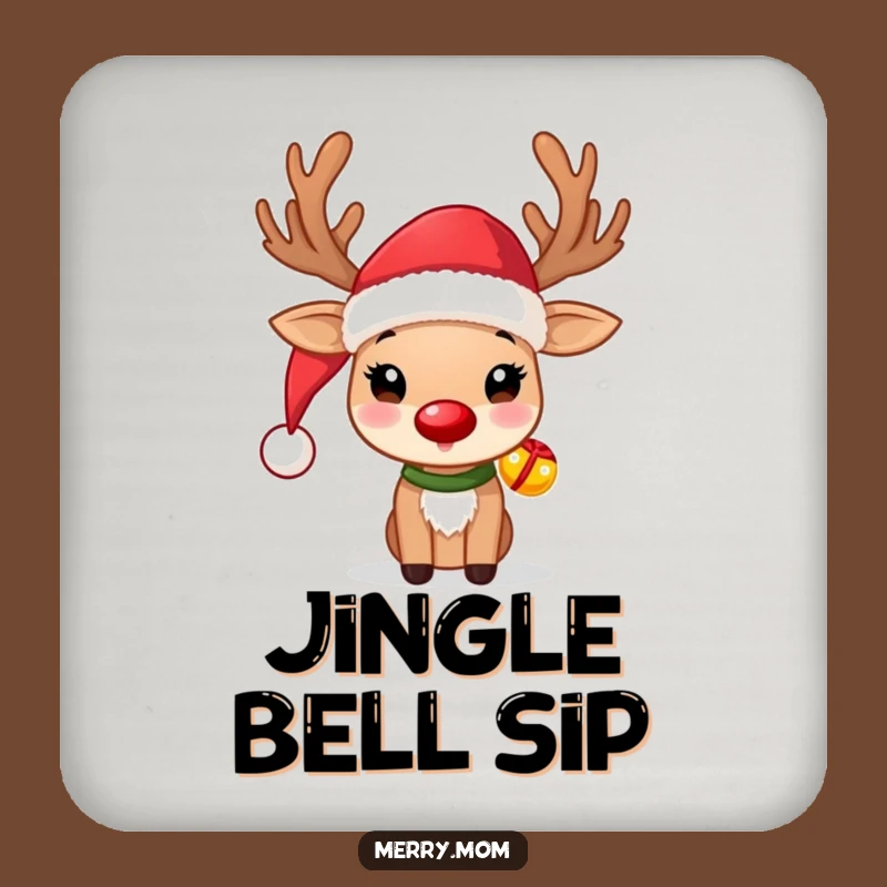 Funny Reindeer Coasters (Set of 4): Santa Hat, Jingle Bells, Protect Funny Gift!