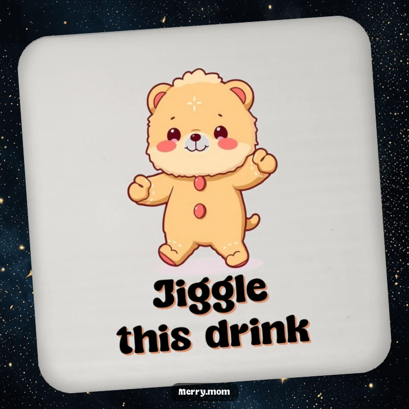 Funny coasters showing a fluffy animal dressed as a gingerbread man doing a jig, perfect for holiday gatherings.