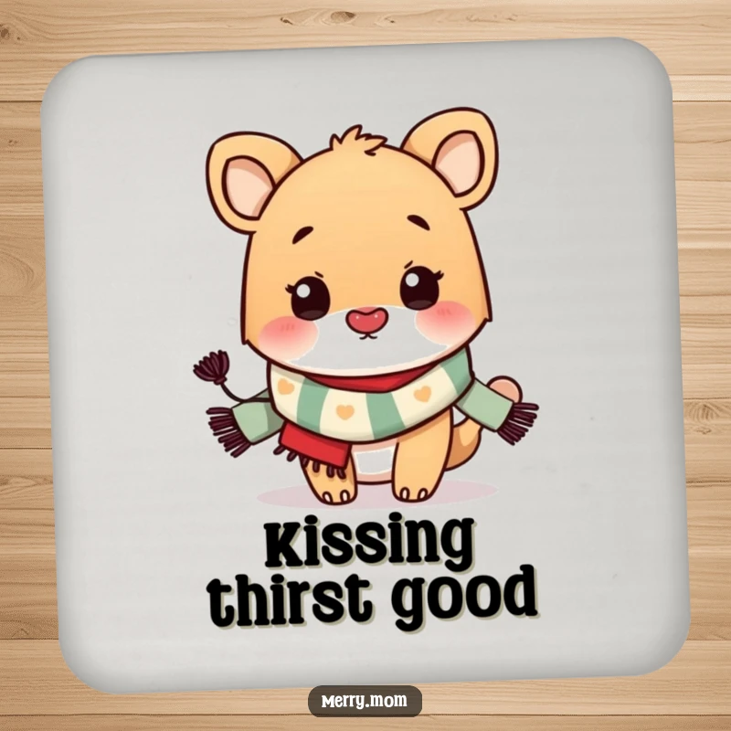 Funny Coaster: Festive animal wearing a scarf, blowing a kiss, protecting tables with charm and humor.