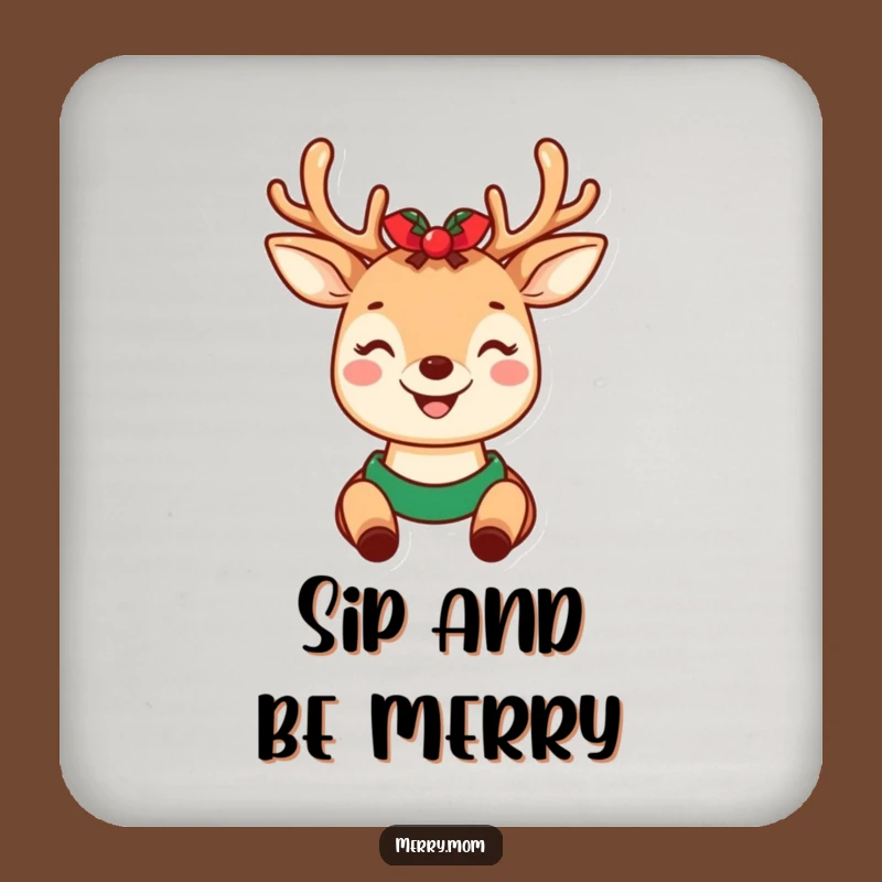 Funny Coaster Set: Kawaii Deer Mom Holiday Antlers - Cute Table Gift