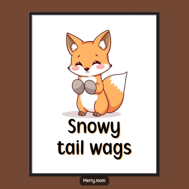 Funny Kawaii Fox Poster: Mittens Snowflakes Charm, Winter Wall Art Gift