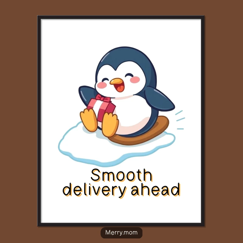 Funny Penguin Gift Slide Poster - Playful Art Print, Winter Decor, Great Gift