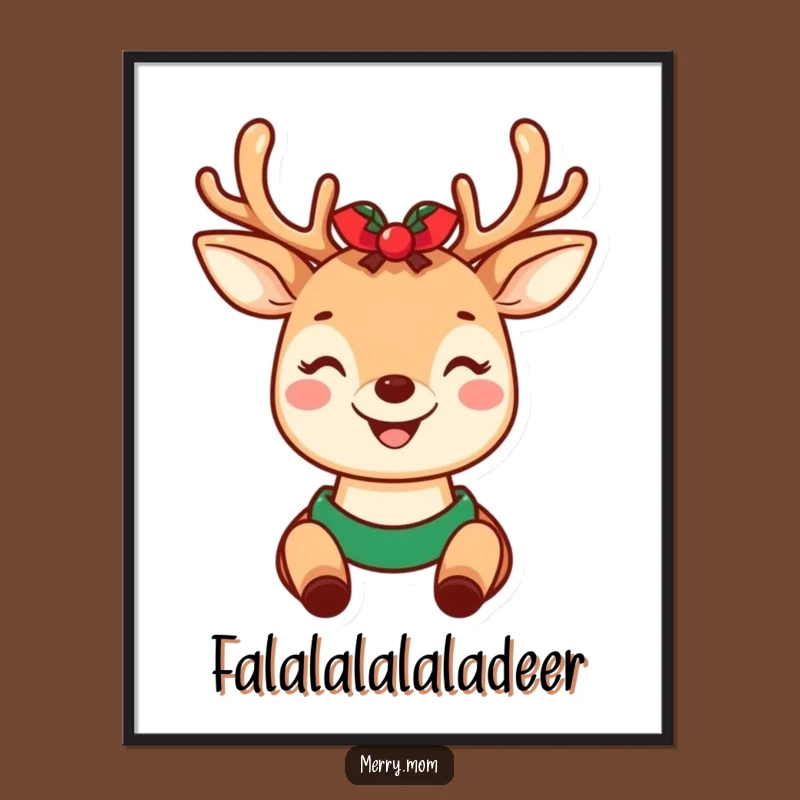 Funny Poster: Kawaii Deer Mom Holiday Antlers - Cheerful Wall Art Gift