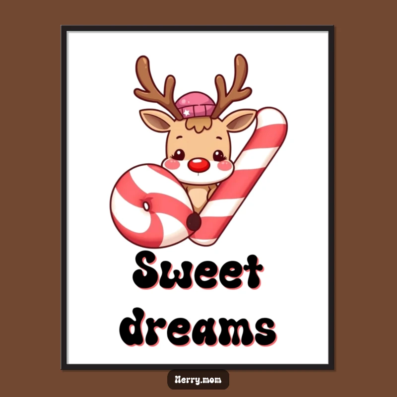 Funny Reindeer Candy Cane Poster: Cute Christmas Art, Holiday Decor Gift