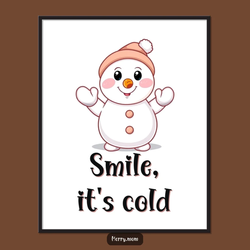 Funny Snowman Waving Poster - Cheerful Art Print, Winter Decor, Great Gift