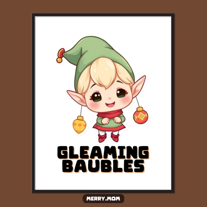 Poster: Funny Elf Hanging Ornaments - Festive Holiday Wall Art!
