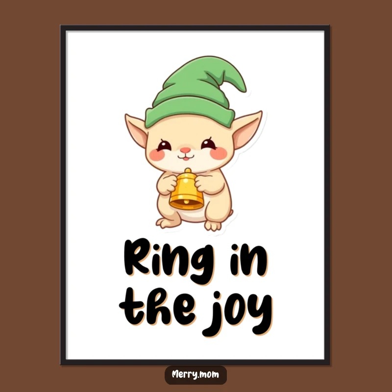 Funny Festive Elf Creature Poster - Whimsical Bell Art Print Gift