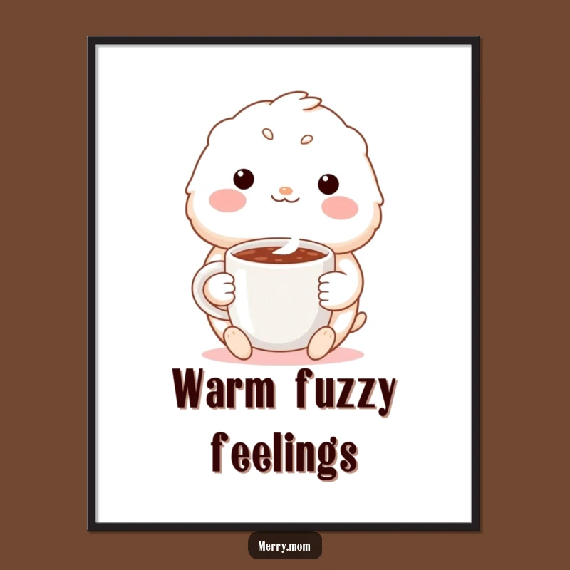 Brighten your space with this funny creature poster, capturing a warm smile and cocoa. A heartwarming and funny gift.