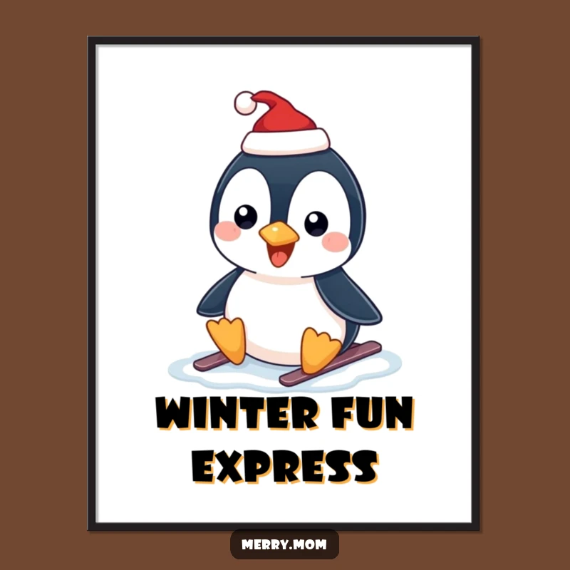 Funny Penguin Slide Poster - Festive Winter Art for Your Walls Gift