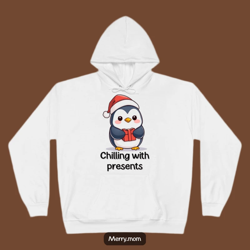 Cozy Funny Kawaii Penguin Hoodie: Santa Hat & Gift for Winter