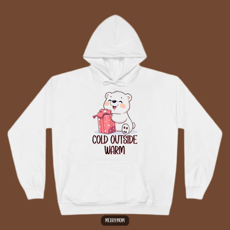 Hoodie: Funny Polar Bear Unwrapping Sparkly Gift - Cozy Holiday Cheer!