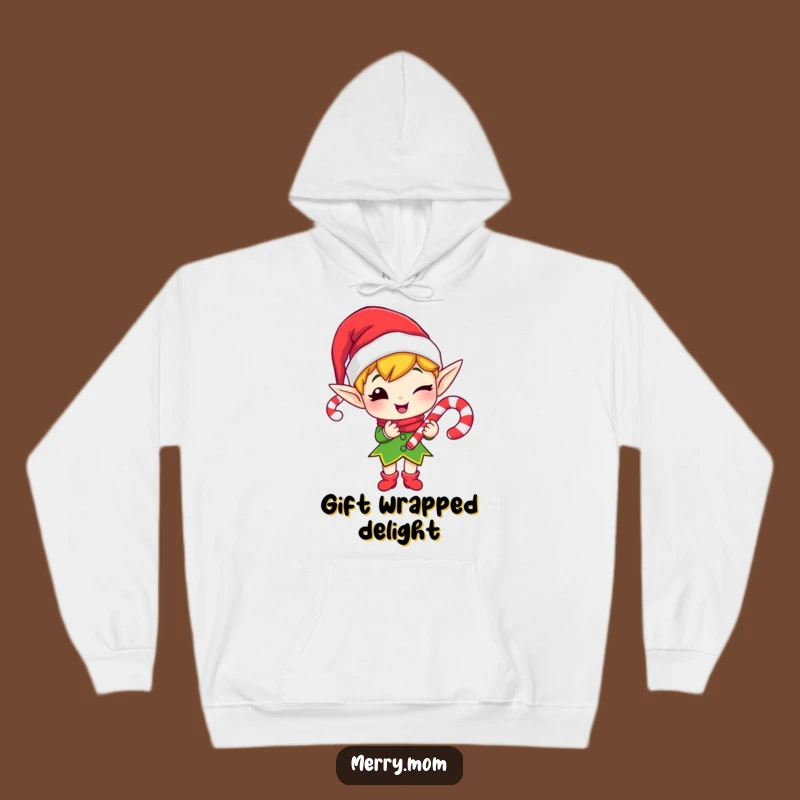 Cozy Funny Elf Candy Cane Hoodie - Warm & Hilarious Winter Gift