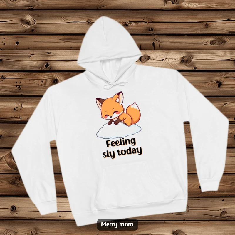 Kawaii fox character in a warm hoodie, joyfully digging in sparkling snow, perfect for cozy winter days.