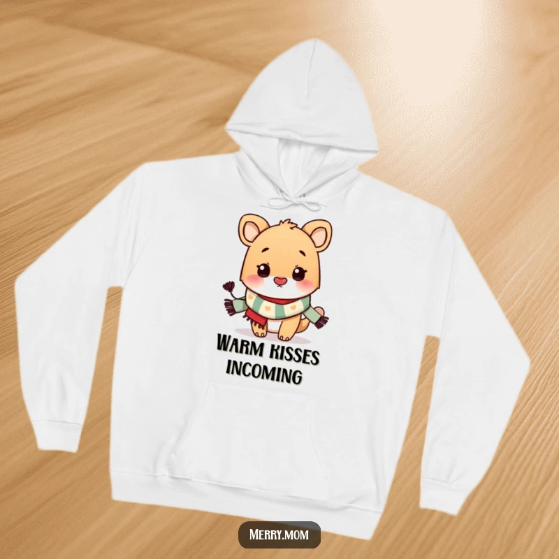 Funny Hoodie: A cute animal sporting a festive scarf, confidently blowing a kiss, radiating warmth and charm.