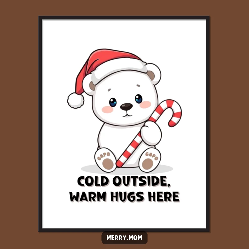Free Printable Wall Art: Cute Polar Bear Candy Cane Festive Funny Downloadable Art