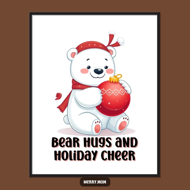 Festive Free Printable Wall Art: Polar Bear's Ornament Hug - Downloadable Decor