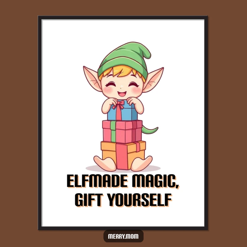 Free Printable Kawaii Elf Art: Gift Stacking Joyful Decor Downloadable