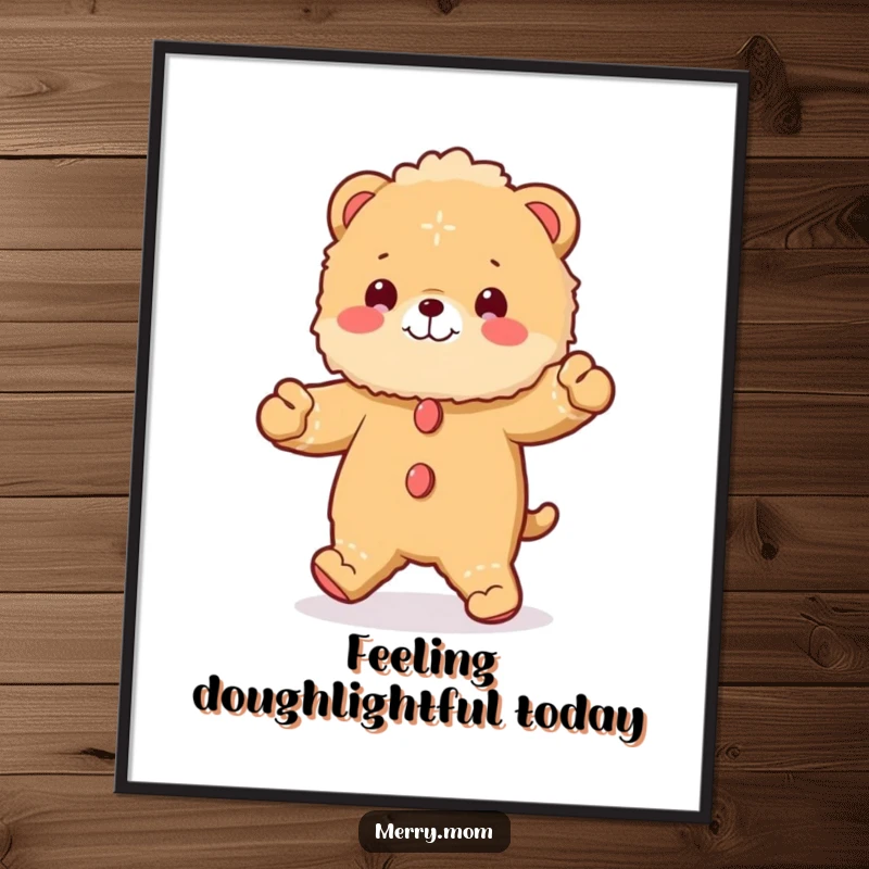 Funny Free Printable Wall Art: A fluffy animal costume resembling a gingerbread man enthusiastically doing a jig.