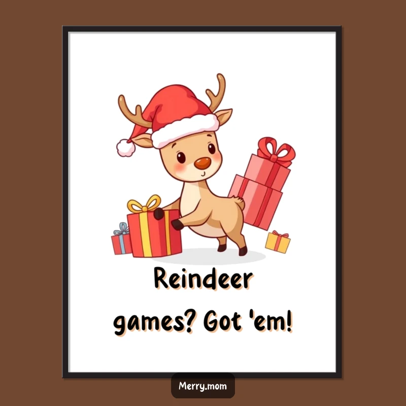 Funny Free Printable Wall Art: Merry Kawaii Reindeer, Whimsical Downloadable Decor for Festive Spaces