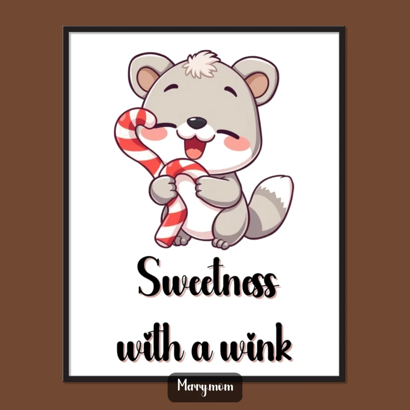 Funny Free Printable Wall Art: Winking Animal Candy Cane Quirky Downloadable Art