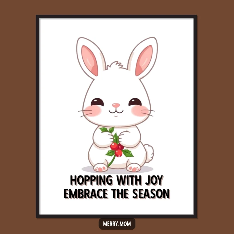 Free Printable Wall Art: Kawaii Bunny Holly, Festive Cute Decor