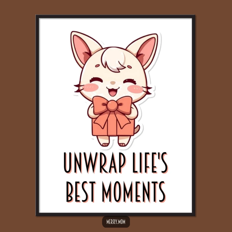 Humorous Free Printable Wall Art: Gift Character Jaunty Bow Downloadable Decor