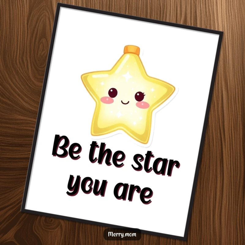Funny Free Printable Wall Art: A radiant Christmas star character shining brightly, bringing light and humor to the room.