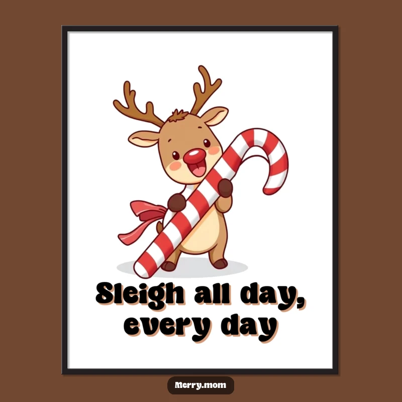 Funny Free Printable Kawaii Reindeer Art: Candy Cane Surprise Downloadable Decor