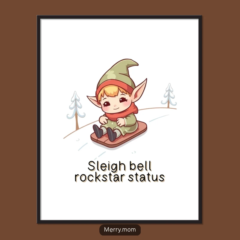Funny Free Printable Wall Art: Kawaii Elf Snowy Hill Slide Downloadable Decor