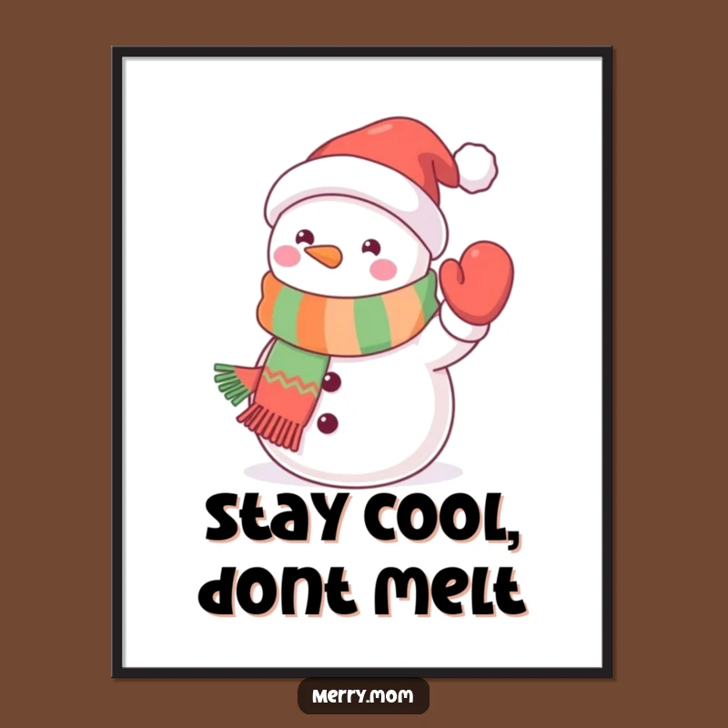 Funny Free Printable Kawaii Snowman Art: Waving Mitten Downloadable Decor