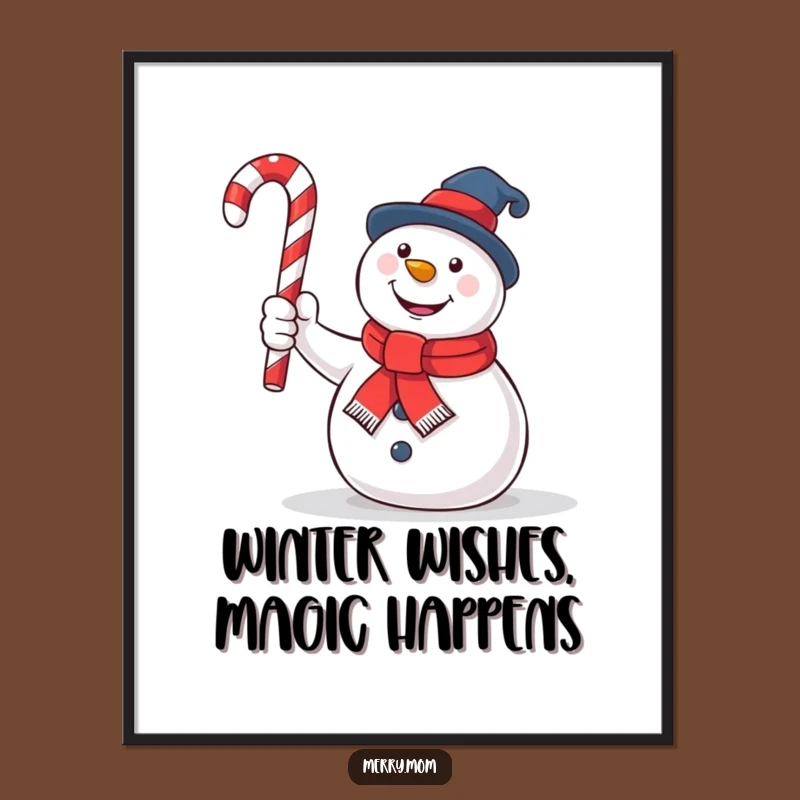 Charming Free Printable Wall Art: Snowman's Candy Cane Magic - Downloadable Decor