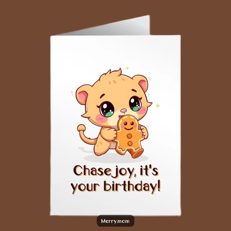 Free Printable Birthday Card: Cookie Chase Creature - Funny Downloadable Gift