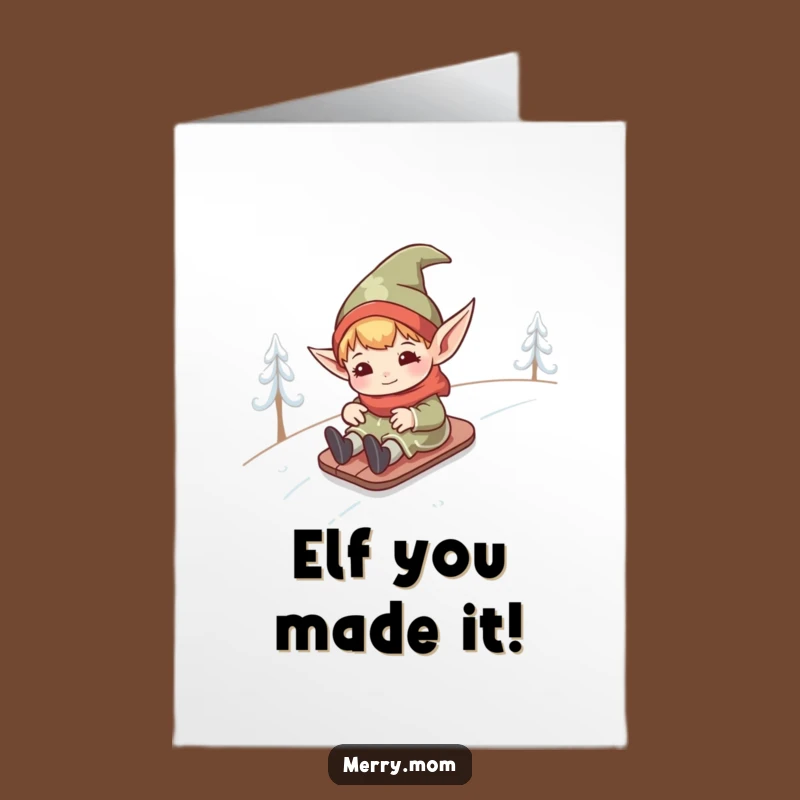 Free Printable Funny Elf Birthday Card: Hilarious Snow Hill Slide Downloadable
