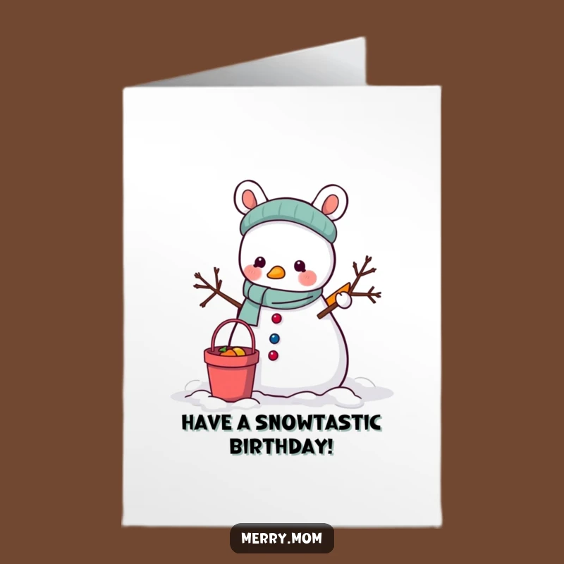 Free Printable Birthday Card: Animal Building Snowman, Fun Downloadable Gift Idea