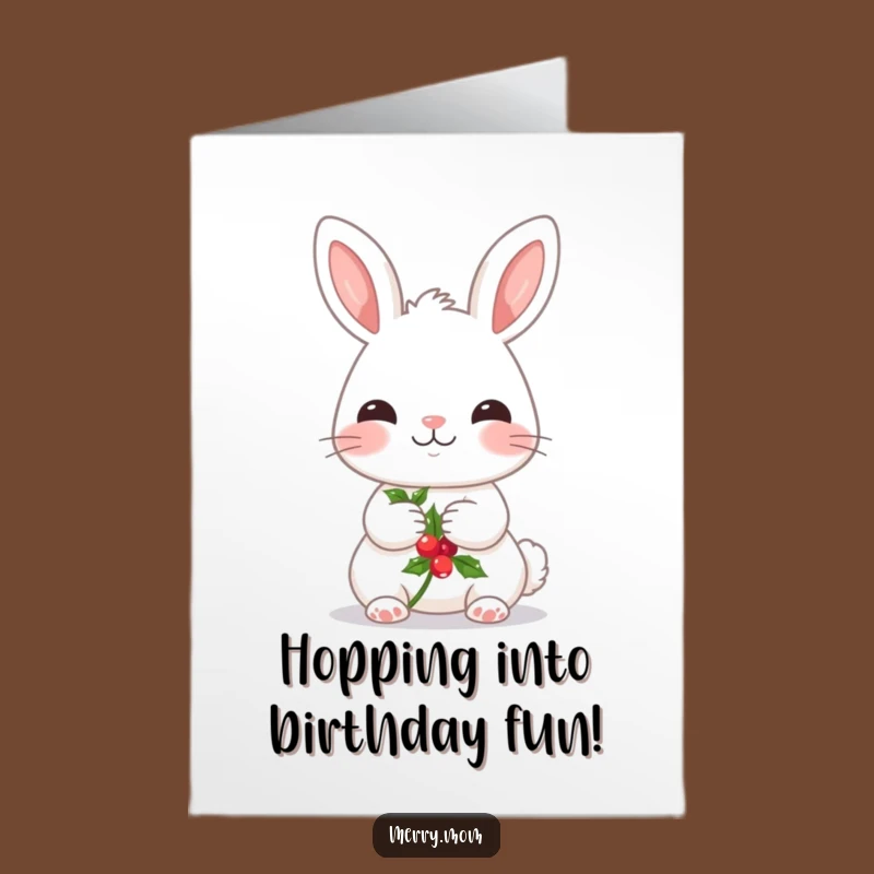 Free Printable Birthday Card: Kawaii Bunny Holly, Festive Greetings