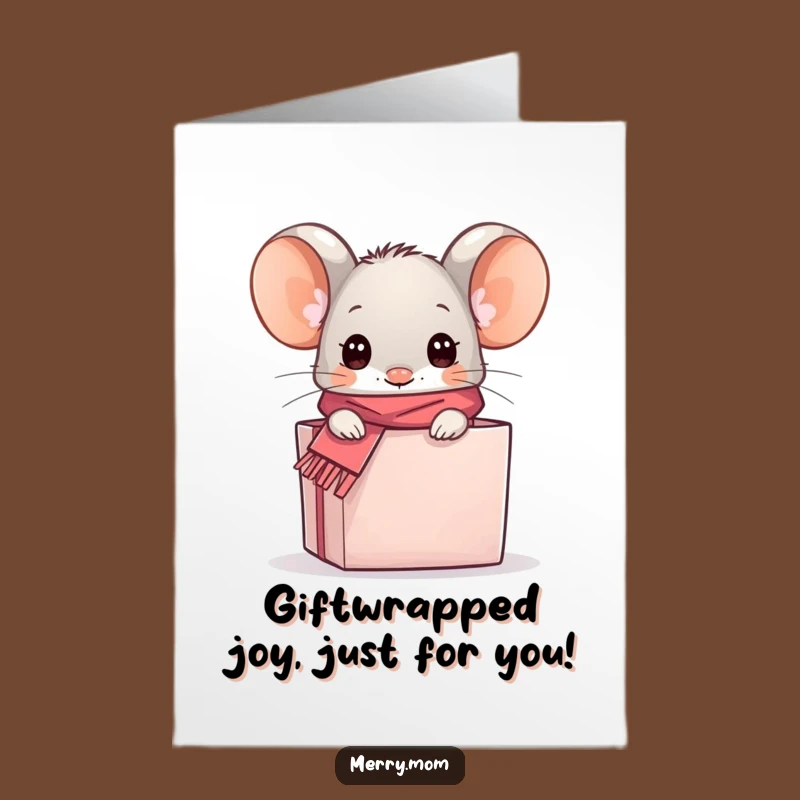 Free Printable Birthday Card: Kawaii Mouse Gift Box Surprise Funny Downloadable