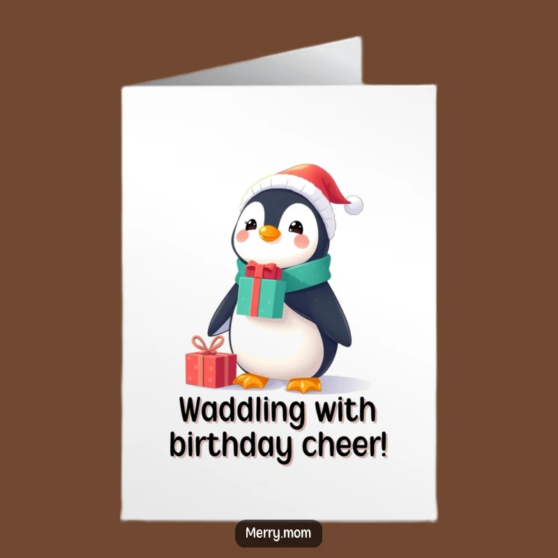 Free Printable Birthday Card: Penguin Balancing Gifts Funny Downloadable Gift