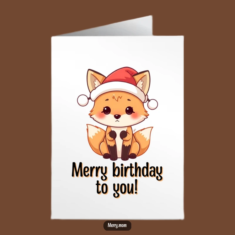 Free Printable Fox Birthday Card: Funny Santa Hat Downloadable Gift for Holiday Birthdays
