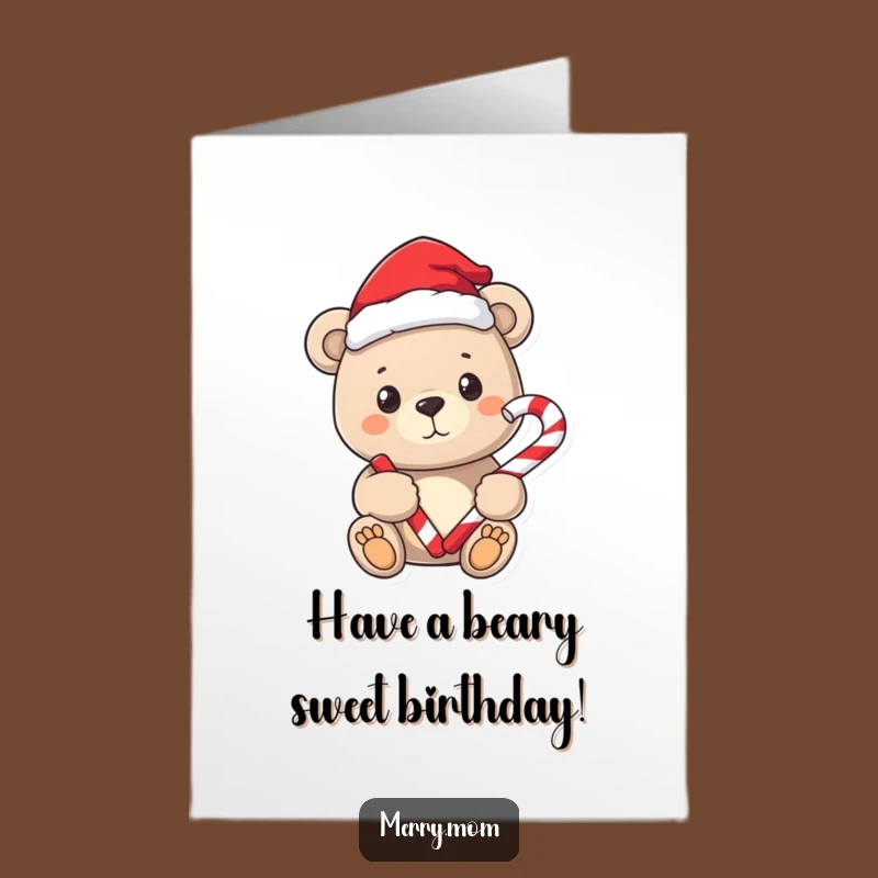 Free Printable Santa Bear Candy Cane Birthday Card - Sweet Downloadable Gift