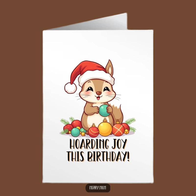 Free Printable Birthday Card: Kawaii Squirrel Santa, Gift Hoarder Fun