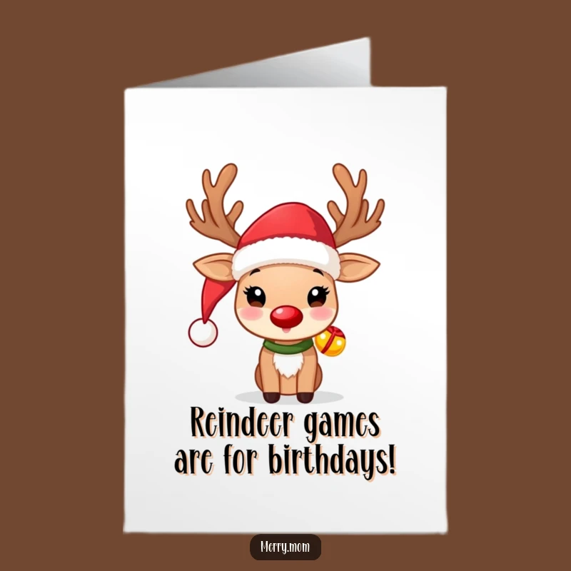 Free Printable Reindeer Birthday Card: Funny Santa Hat Downloadable Gift for a Joyful Celebration